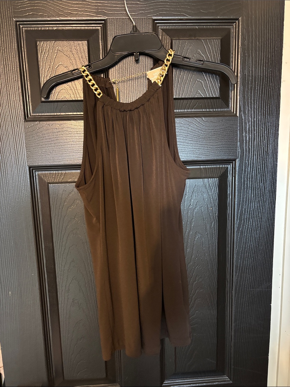 MICHAEL Michael Kors Brown Sleeveless Chemise with Gold Chain Straps
